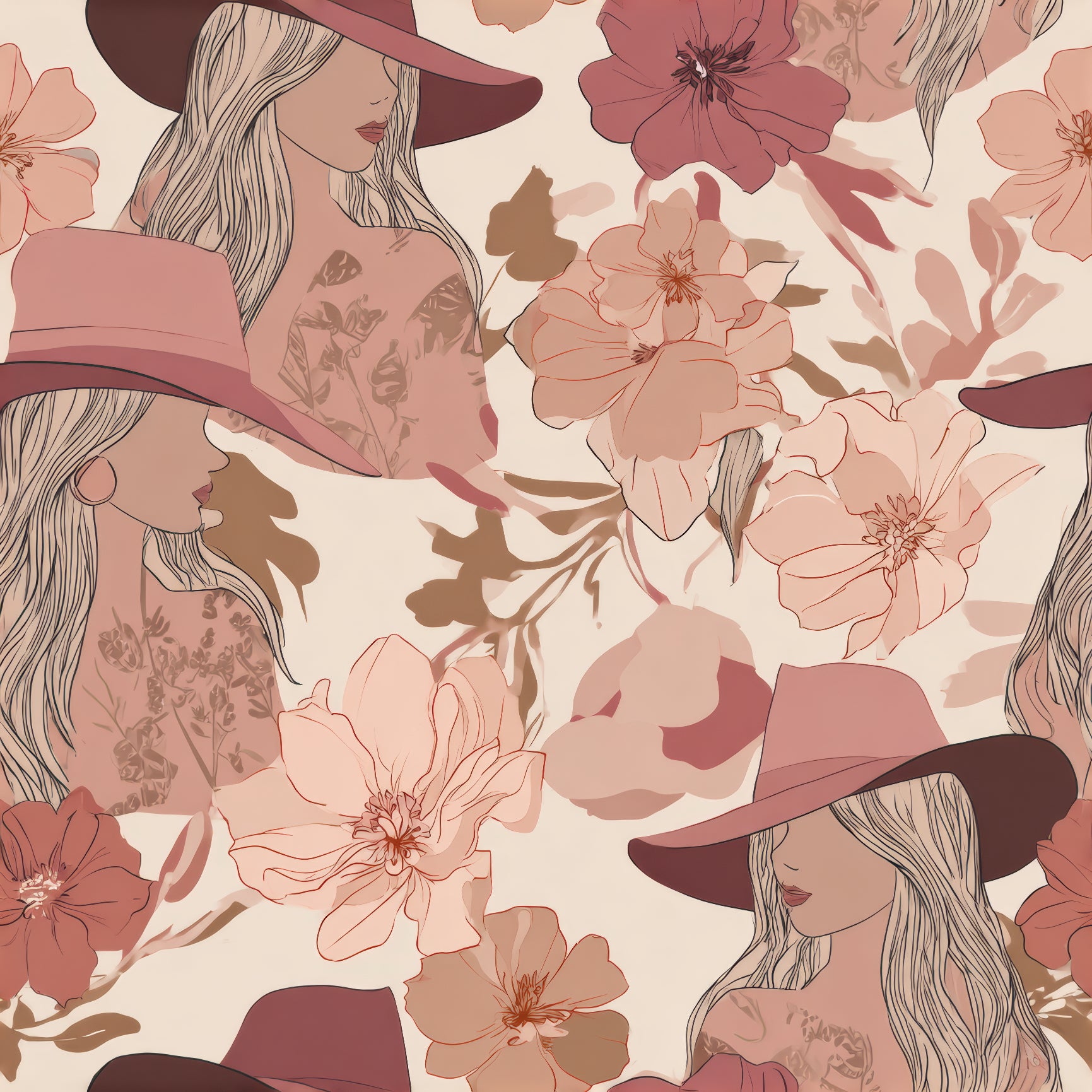 Mariposa Bandita Wallpaper with woman and flower pattern details.