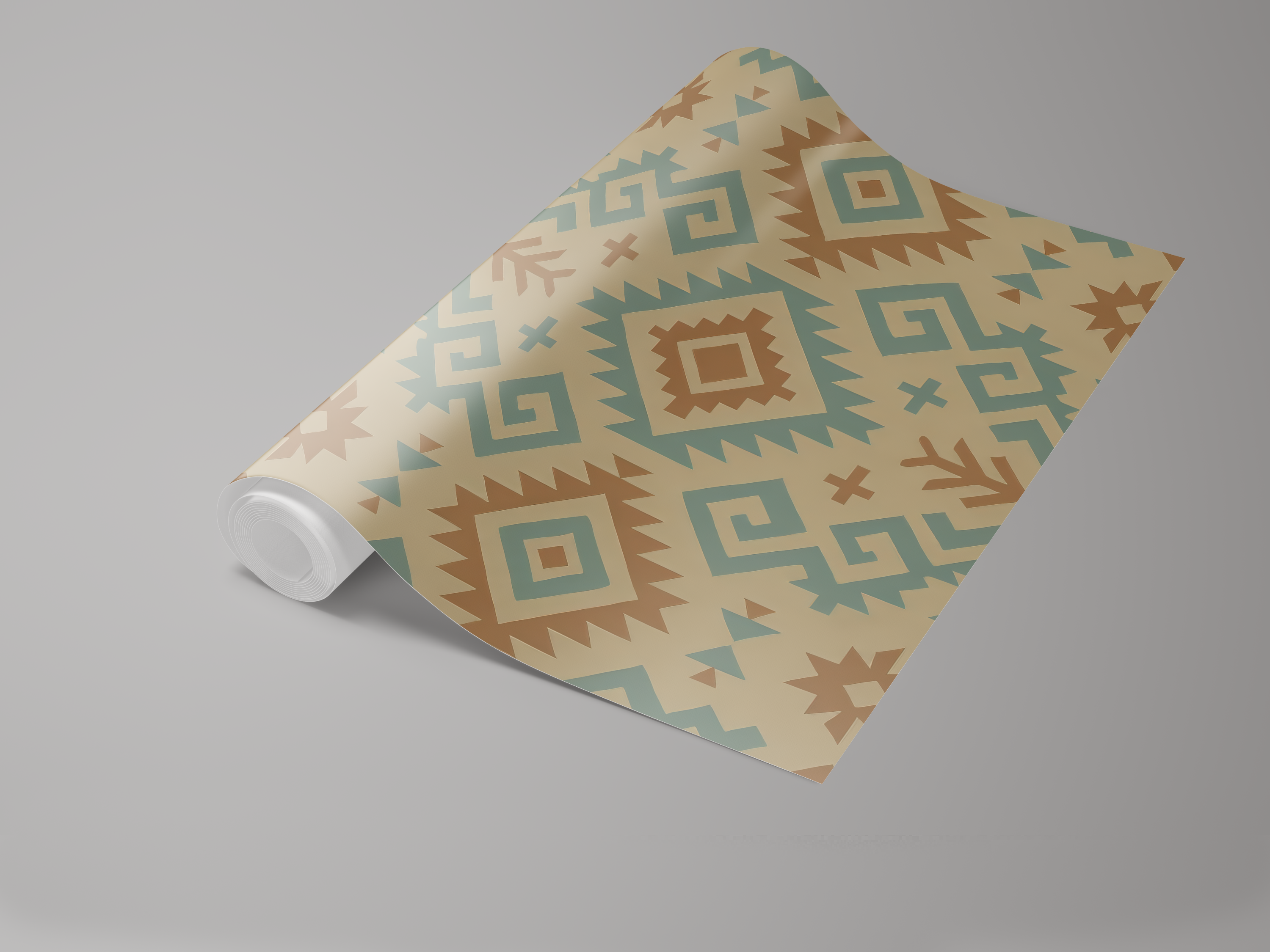 Mesa Nomad wallpaper with tan and teal geometric pattern.