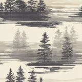 Misted pines inlet wallpaper with horizontal line pattern and tree design.