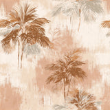 Patterned wallpaper featuring palm trees on a textured, sundrenched background.