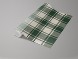 Green and beige plaid wallpaper by Pineland, featuring a repeating pattern on a roll.
