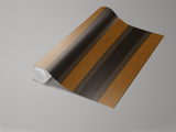 Roll of Renaissance Stripe Wallpaper with brown and black stripes, featuring decorative borders.
