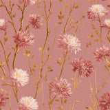 Floral rosette emberfield wallpaper with branch accents on a solid rose background.
