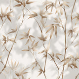 Sable Meridian wallpaper with metallic bamboo leaves pattern on a neutral background.
