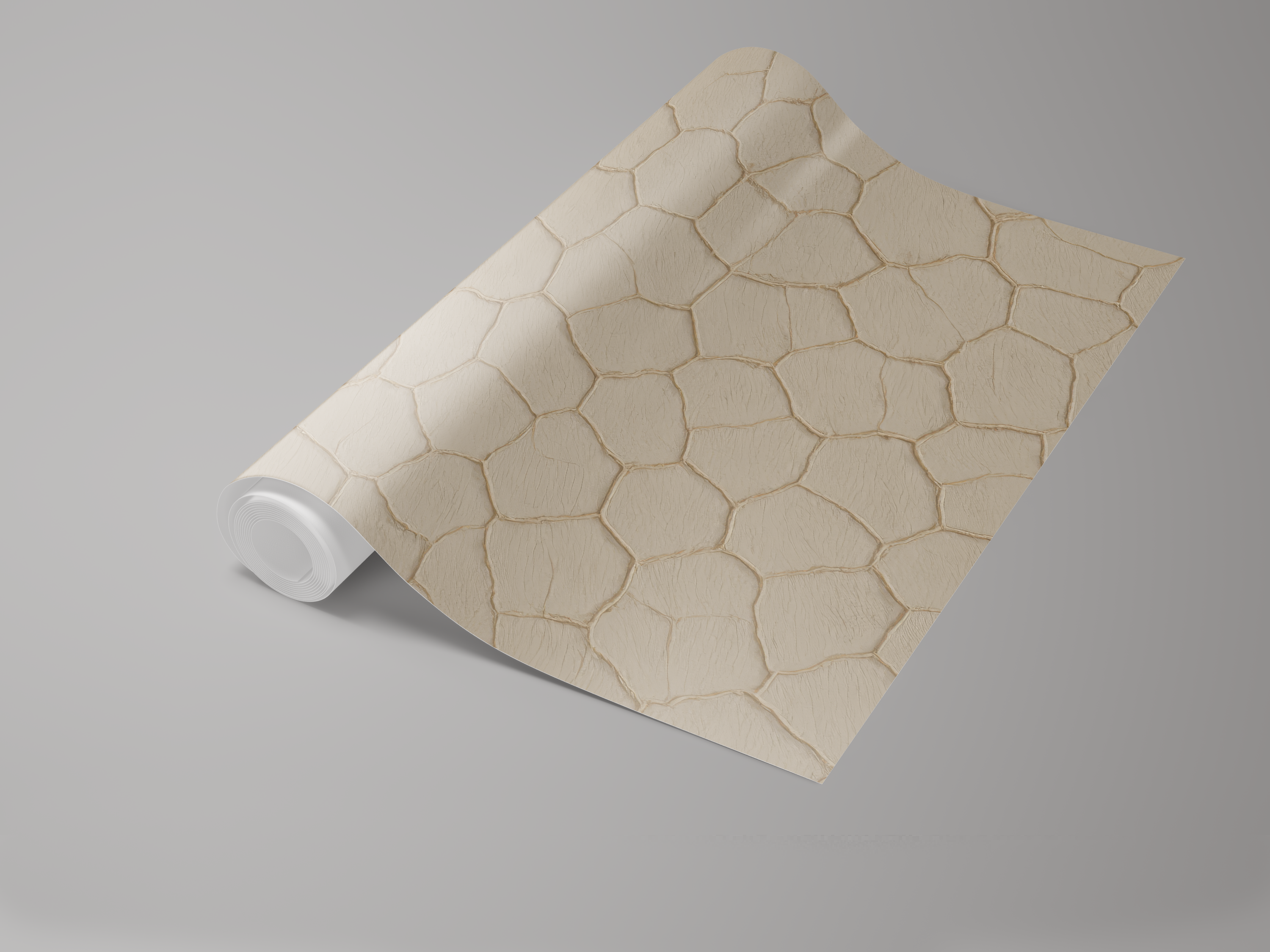 Beige saltpan wallpaper with a cracked-earth pattern.