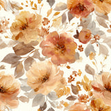 Floral Septembre Blush Wallpaper from Seabrook, featuring a watercolor style pattern of orange and brown blooms and leaves.
