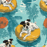 Sunchaser Floatline wallpaper with a dogs and umbrella pattern amongst palm tree shadows.