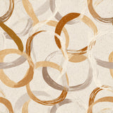 Neutral terra interlock wallpaper with brush stroke circle pattern on speckled background.
