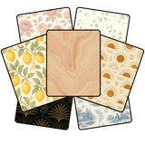 Wallpaper mystery sample pack with roses, lemons, suns, and other patterns.
