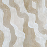Beige woven wallpaper by Wovenshore featuring an abstract wavy pattern and textured finish.