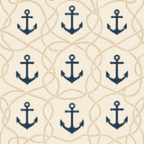 Nautical anchors wallpaper with a rope pattern on beige background.
