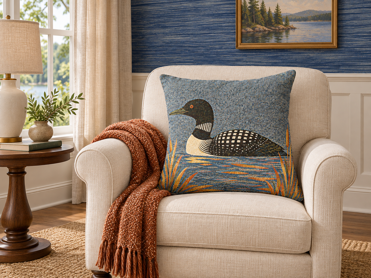 Stillwater Loon Woven Throw Pillow