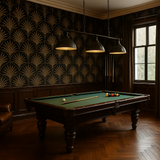 Art deco palm wallpaper with a striking gold leaf pattern against a dark background.