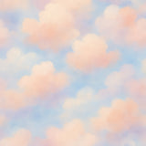 Cloudscape wallpaper with pink and blue pastel hues, creating an airy and calming atmosphere.