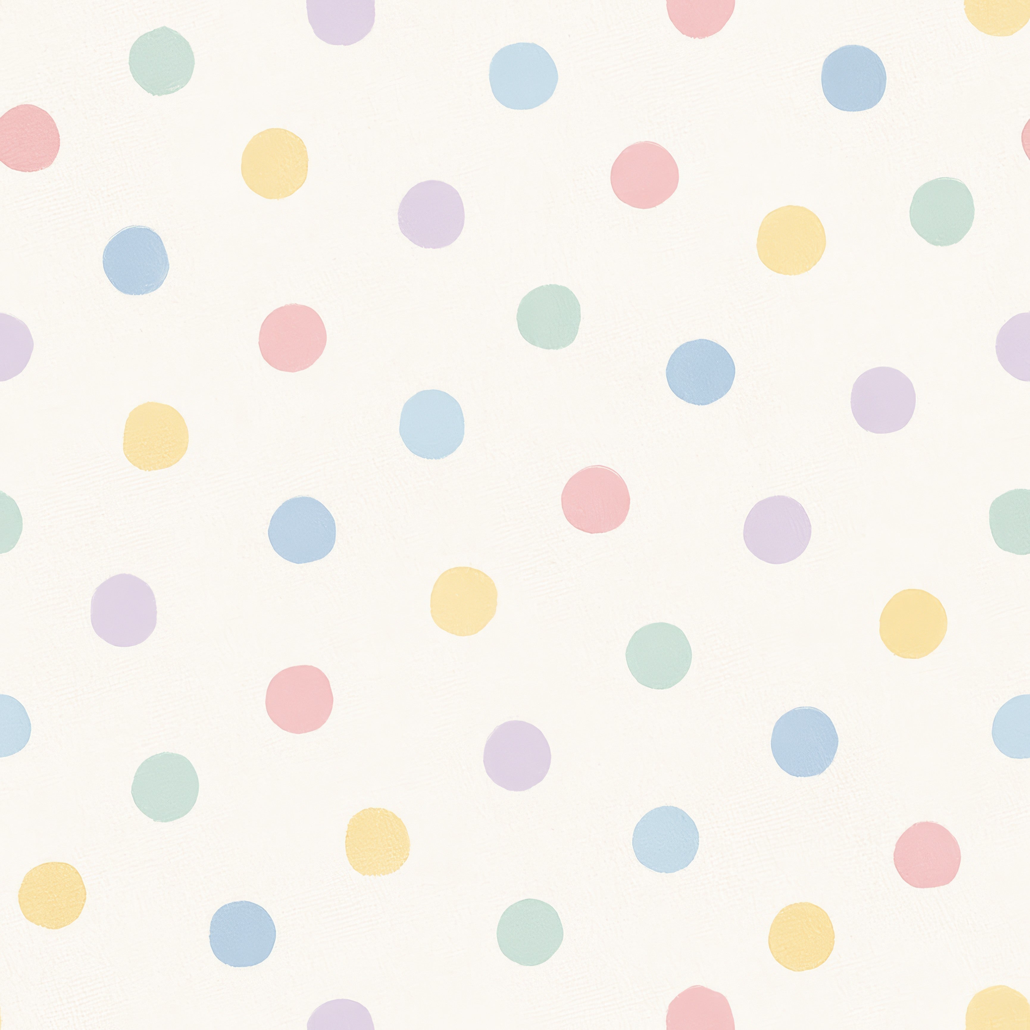 Polka dot wallpaper with pastel dots on a cream background.