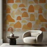 Desert Sunset Wallpaper with orange geometric shapes, textured finish, and mid-century modern pattern.
