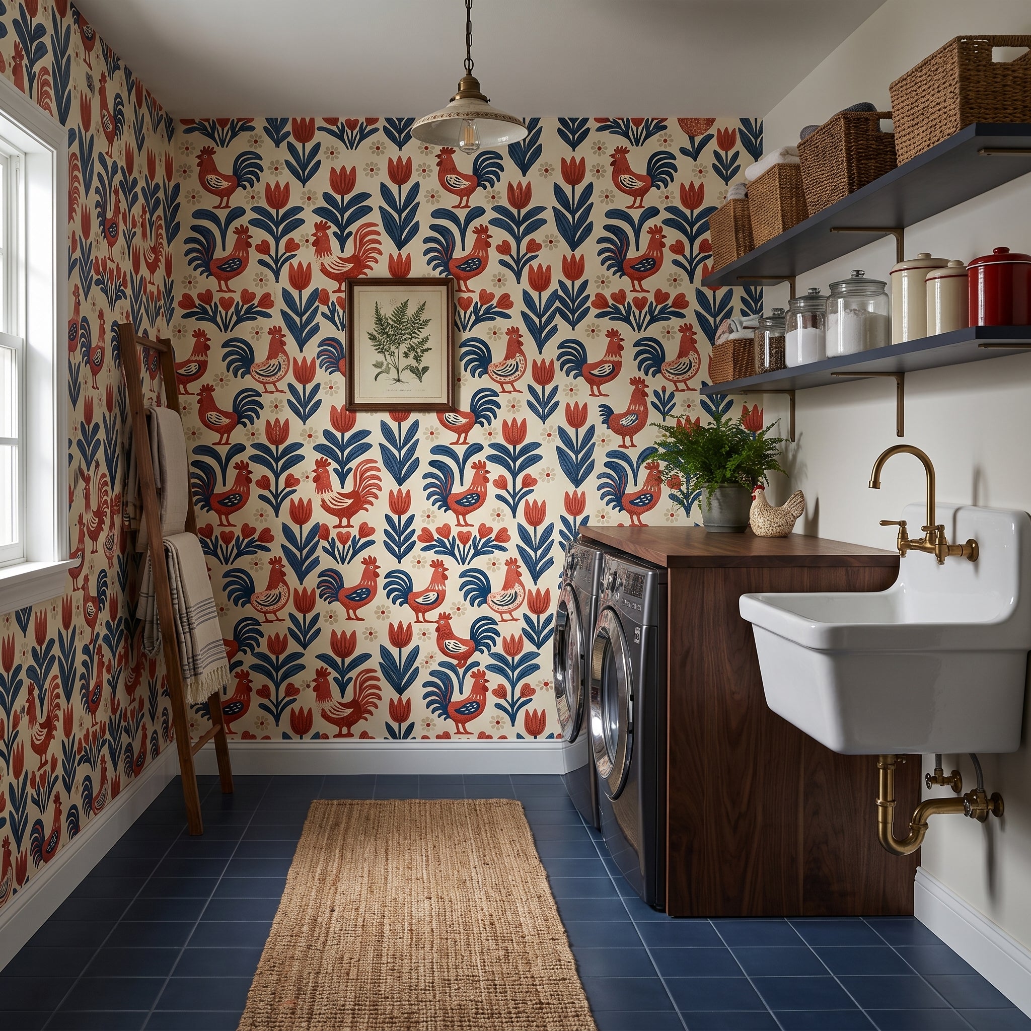 Rooster in the Tulips — styled room 2