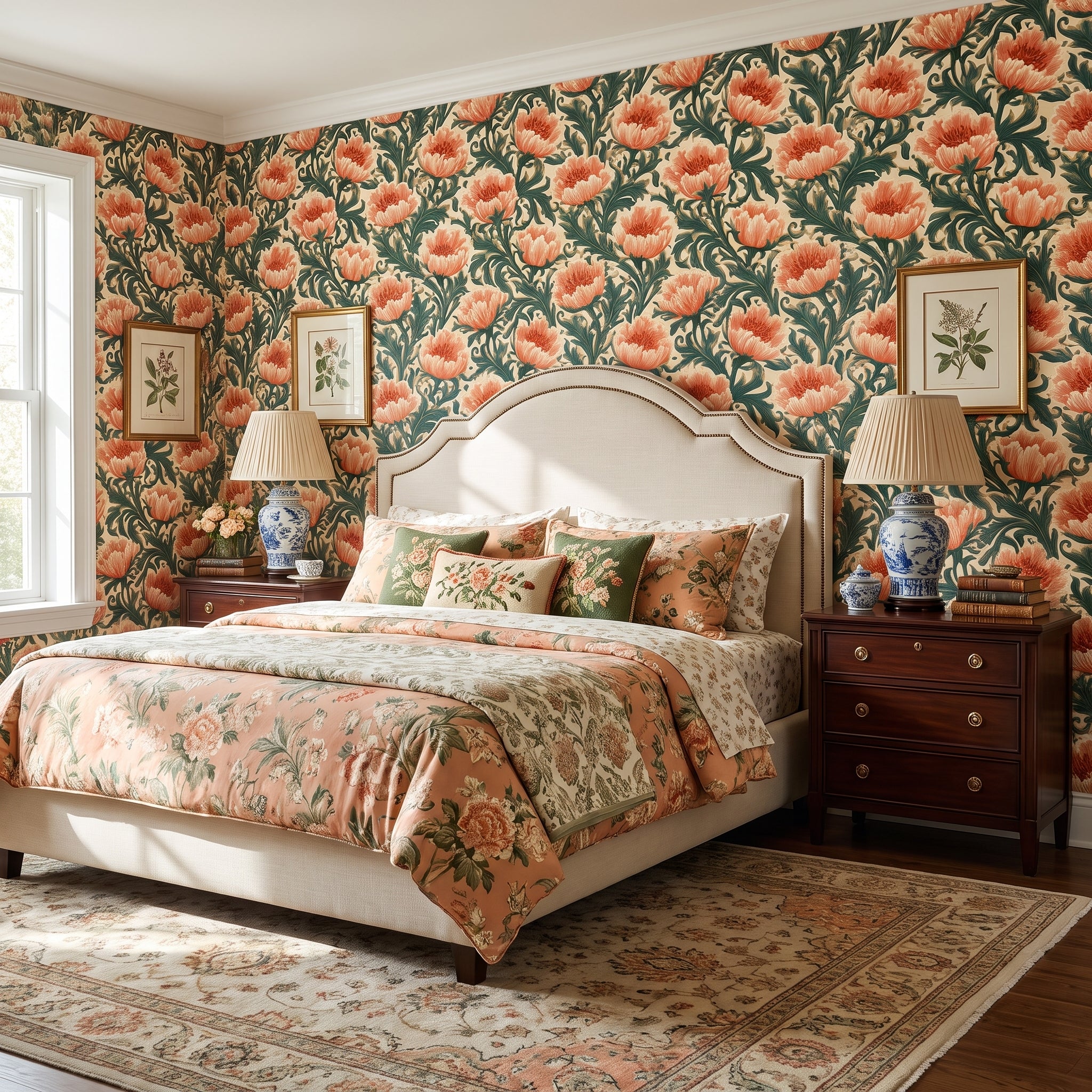 Ember Peony Scroll — styled room 1