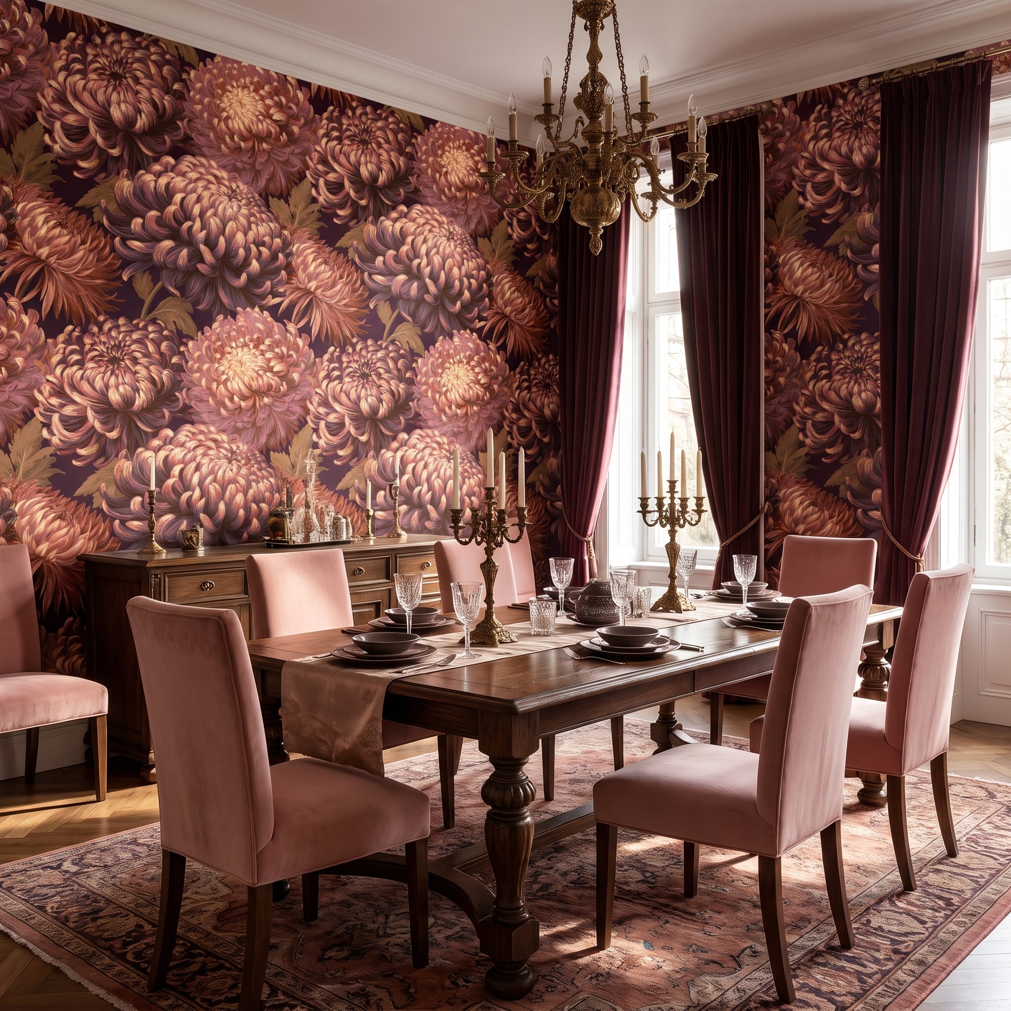 Mauve Chrysanthemum Crown — styled room 2