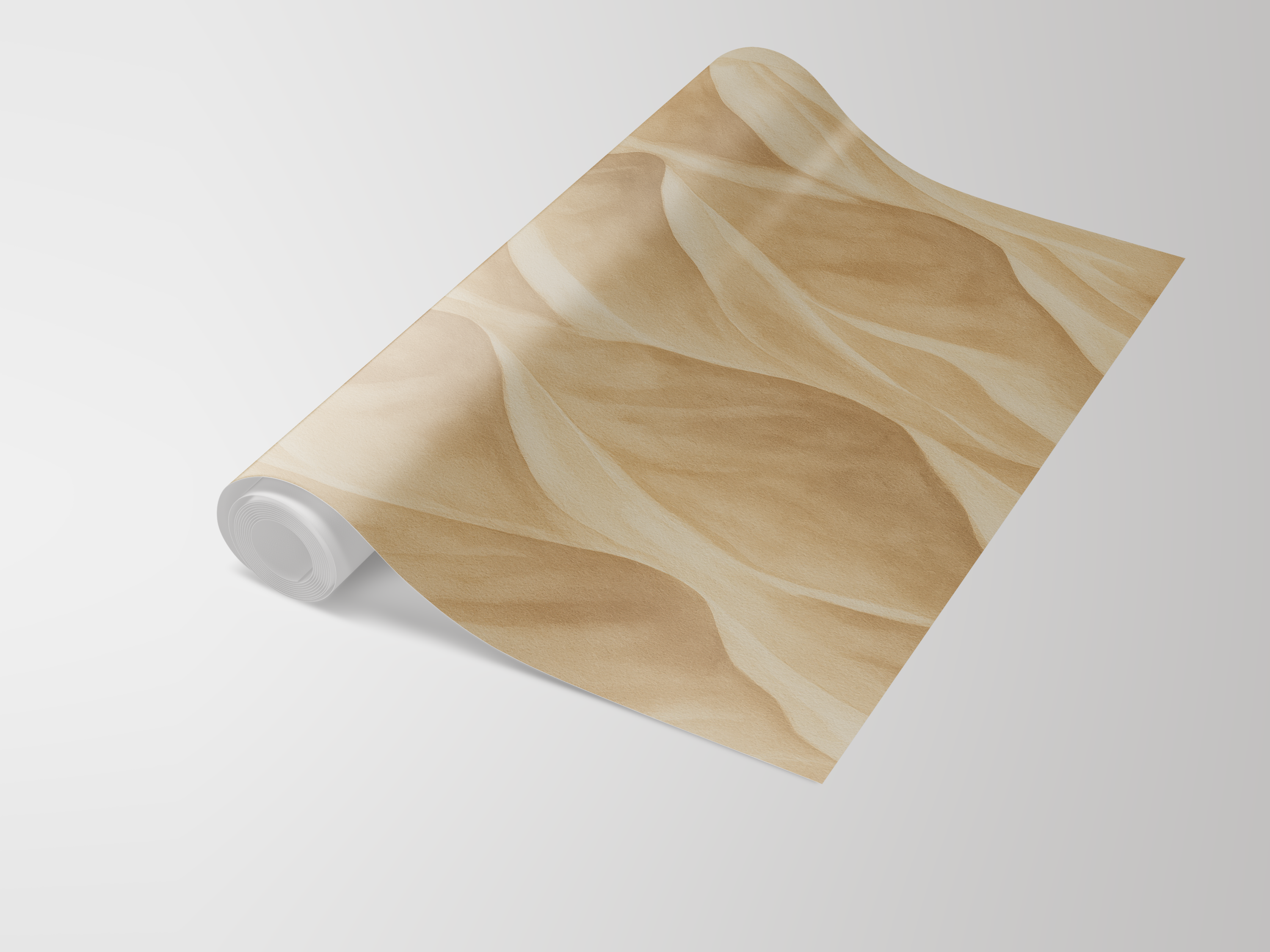 Golden Dunes Wallpaper with swirling sand dune pattern on a roll.