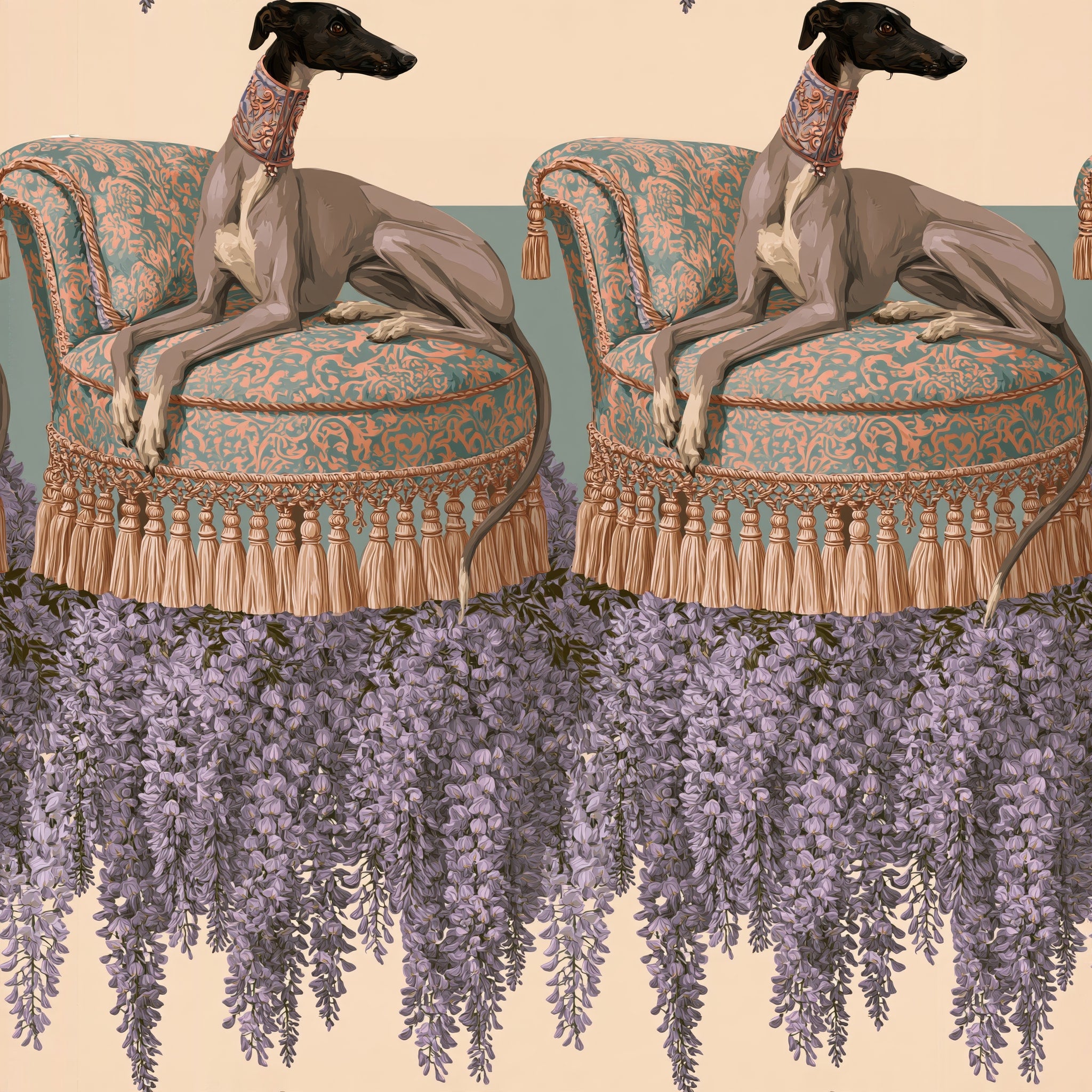 Whippet and Wisteria — wallpaper pattern