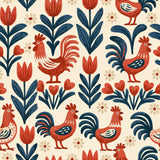 Rooster in the Tulips — wallpaper pattern