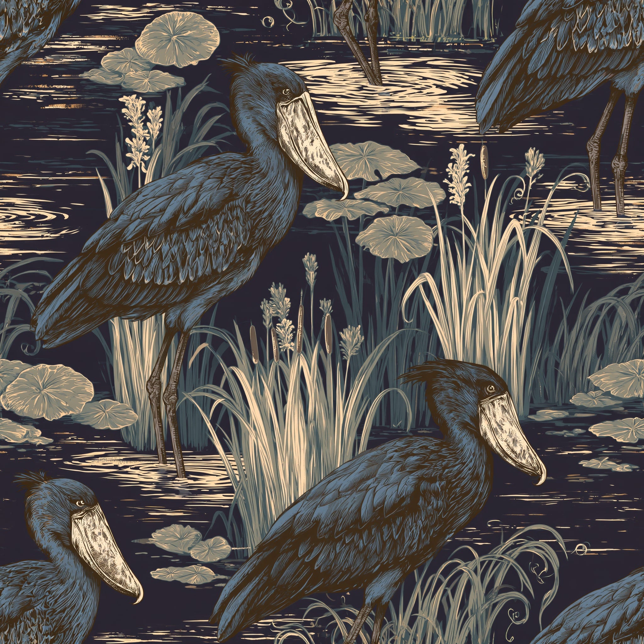 Shoebill Shallows — wallpaper pattern
