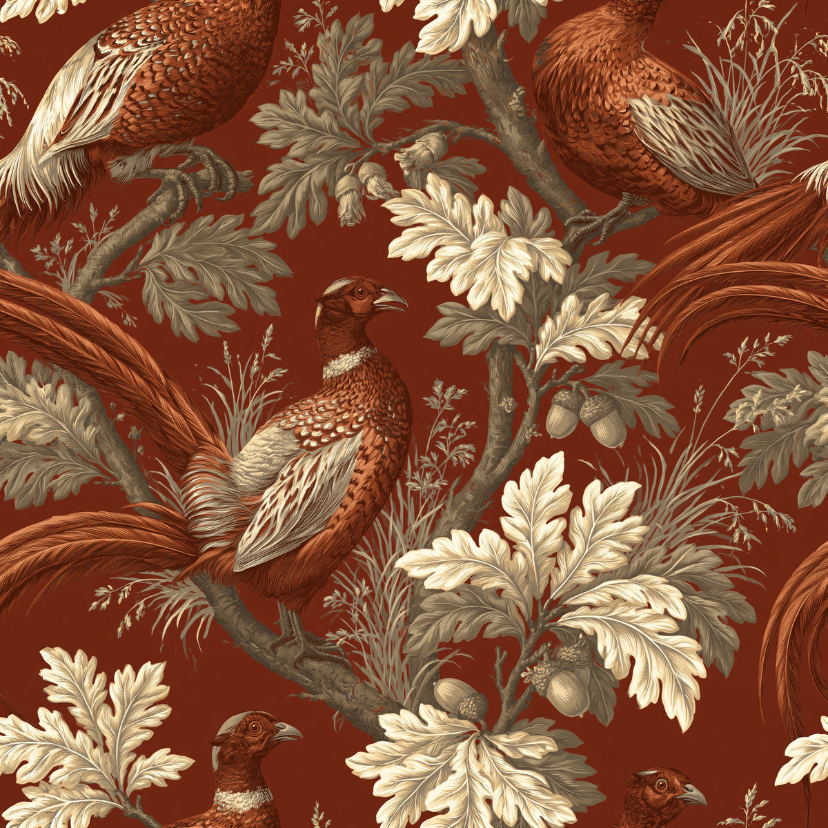 Pheasant and Oak — wallpaper pattern