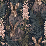 Hare and Foxglove — wallpaper pattern