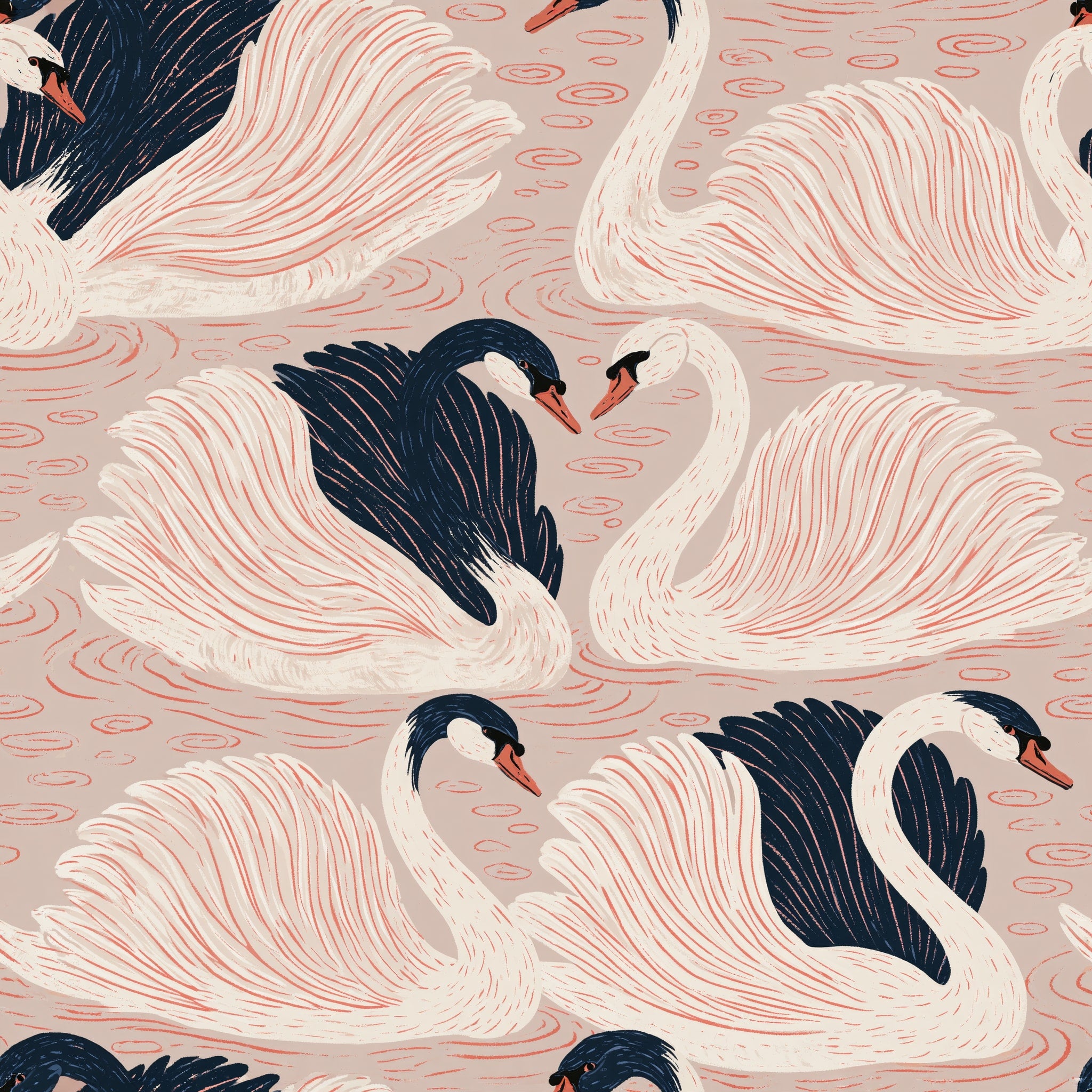 Painted Swan Duet — wallpaper pattern