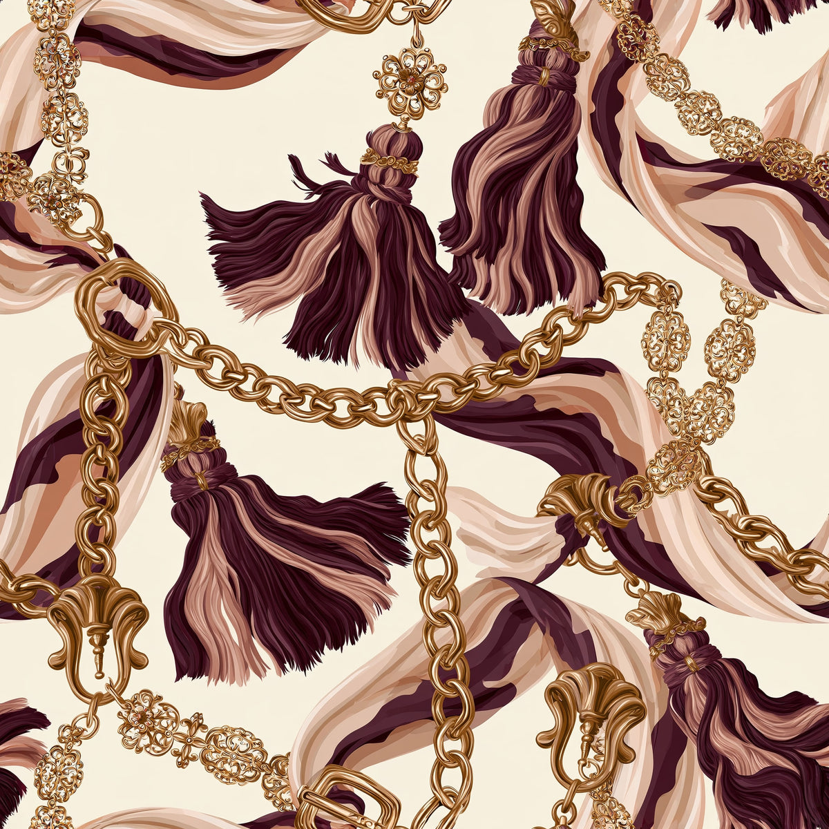 Burgundy Link and Tassel — wallpaper pattern