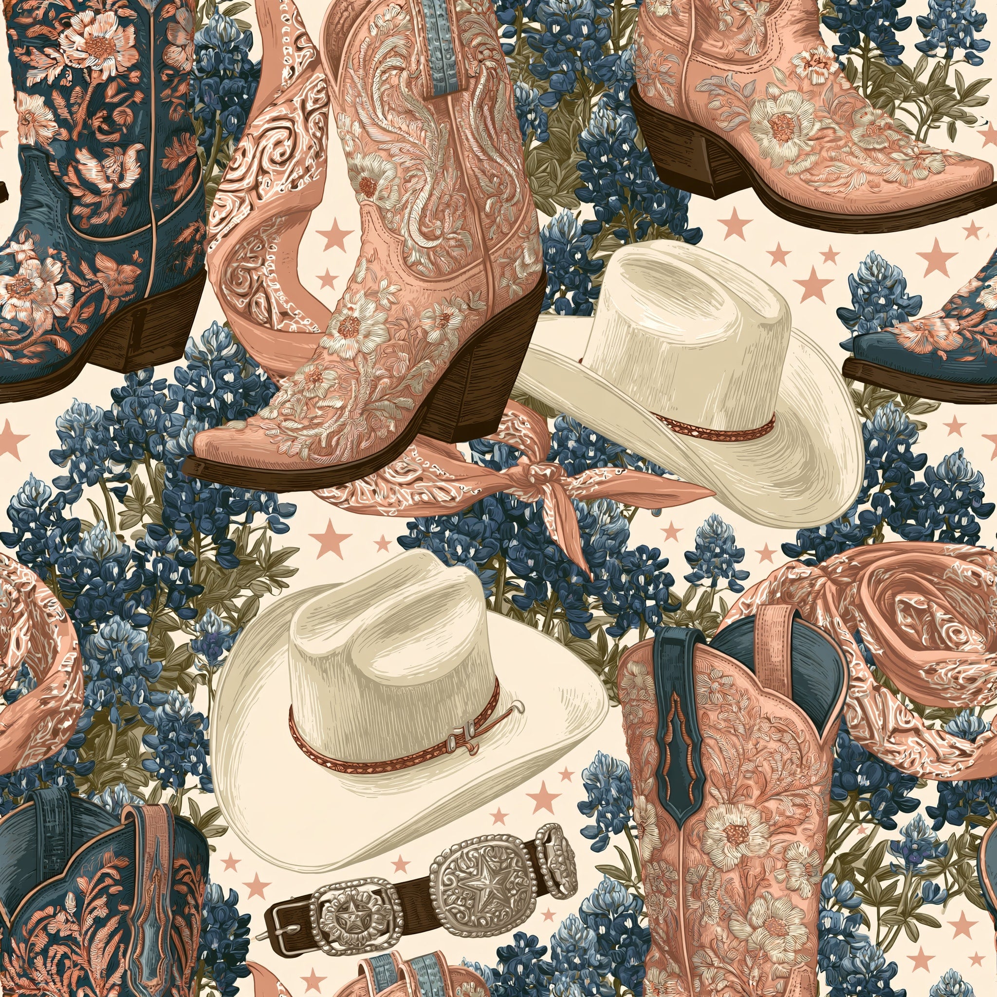 Bluebonnet Finery — wallpaper pattern