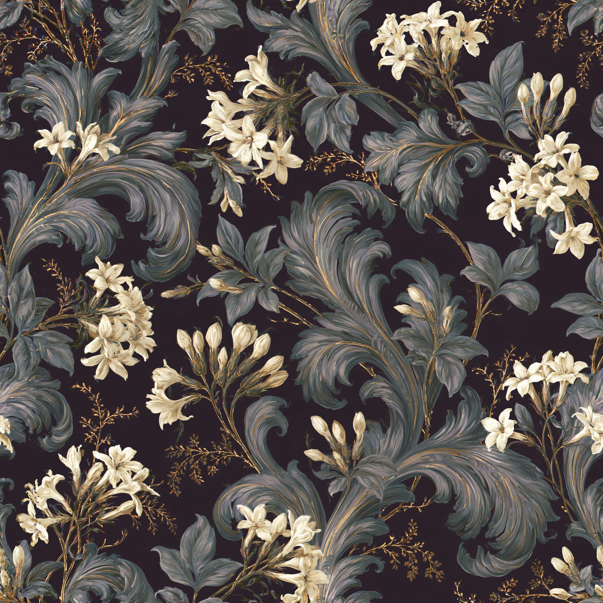 Midnight Agapanthus — wallpaper pattern