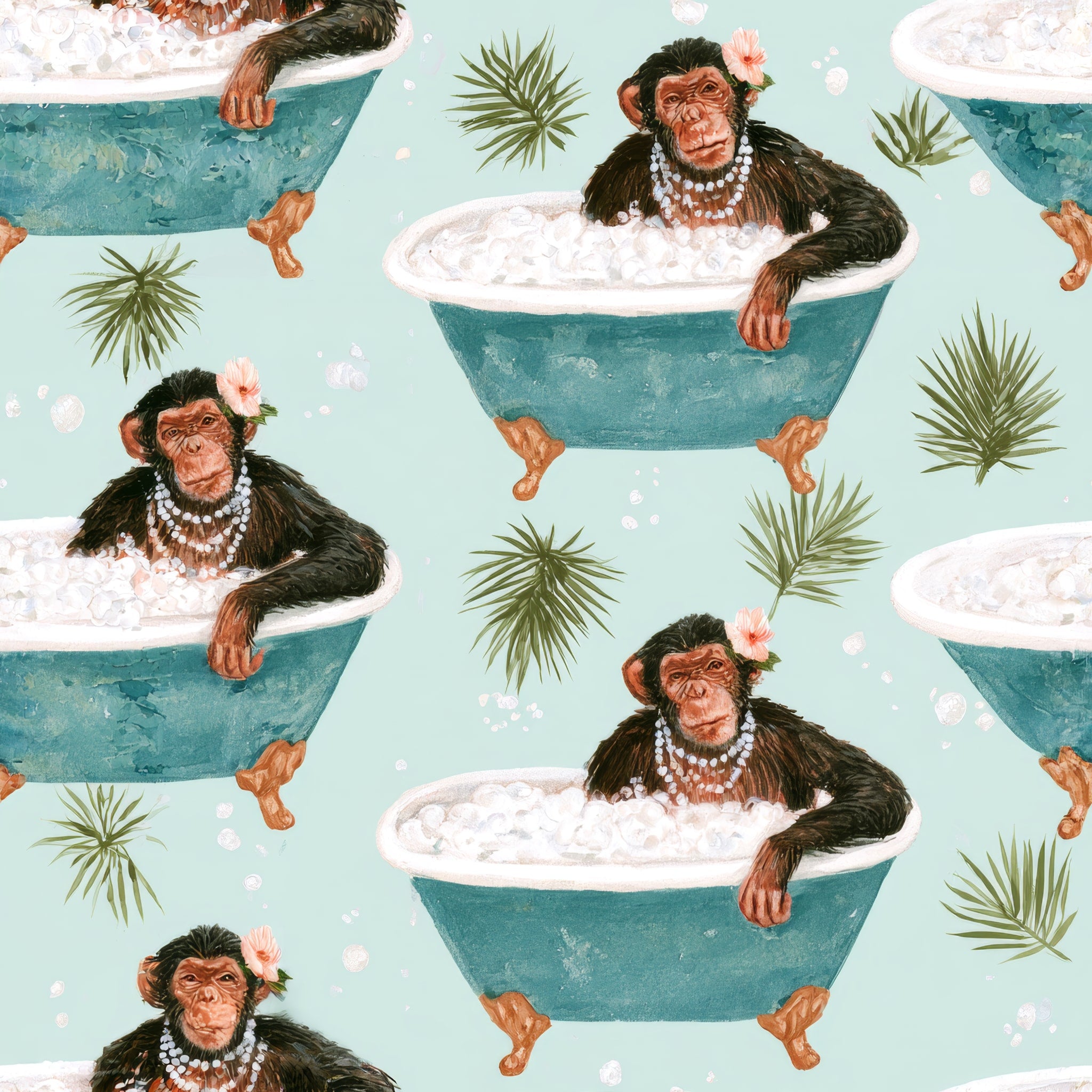 Chimp in the Tub — wallpaper pattern