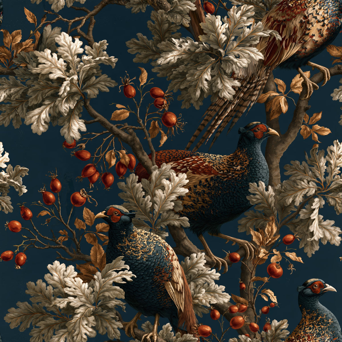 Oak and Pheasant Understory — wallpaper pattern
