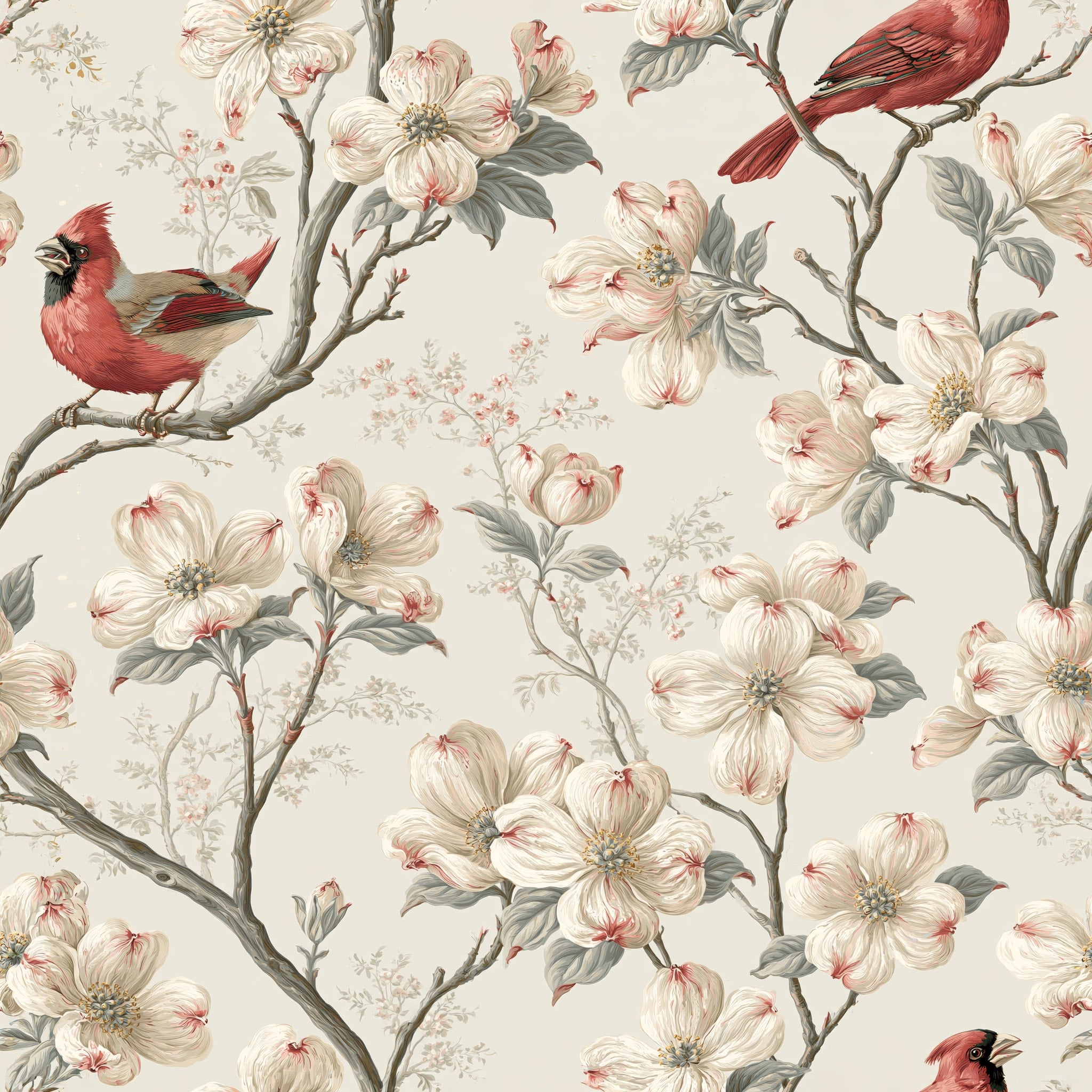 Cardinal and Dogwood — wallpaper pattern