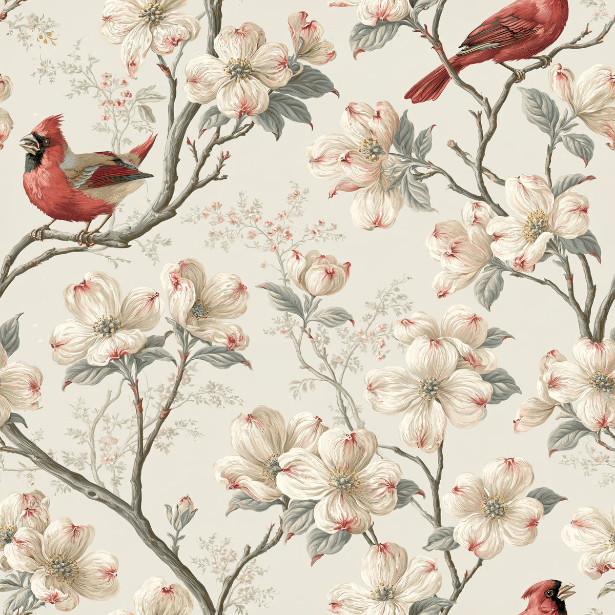 Cardinal and Dogwood — wallpaper pattern