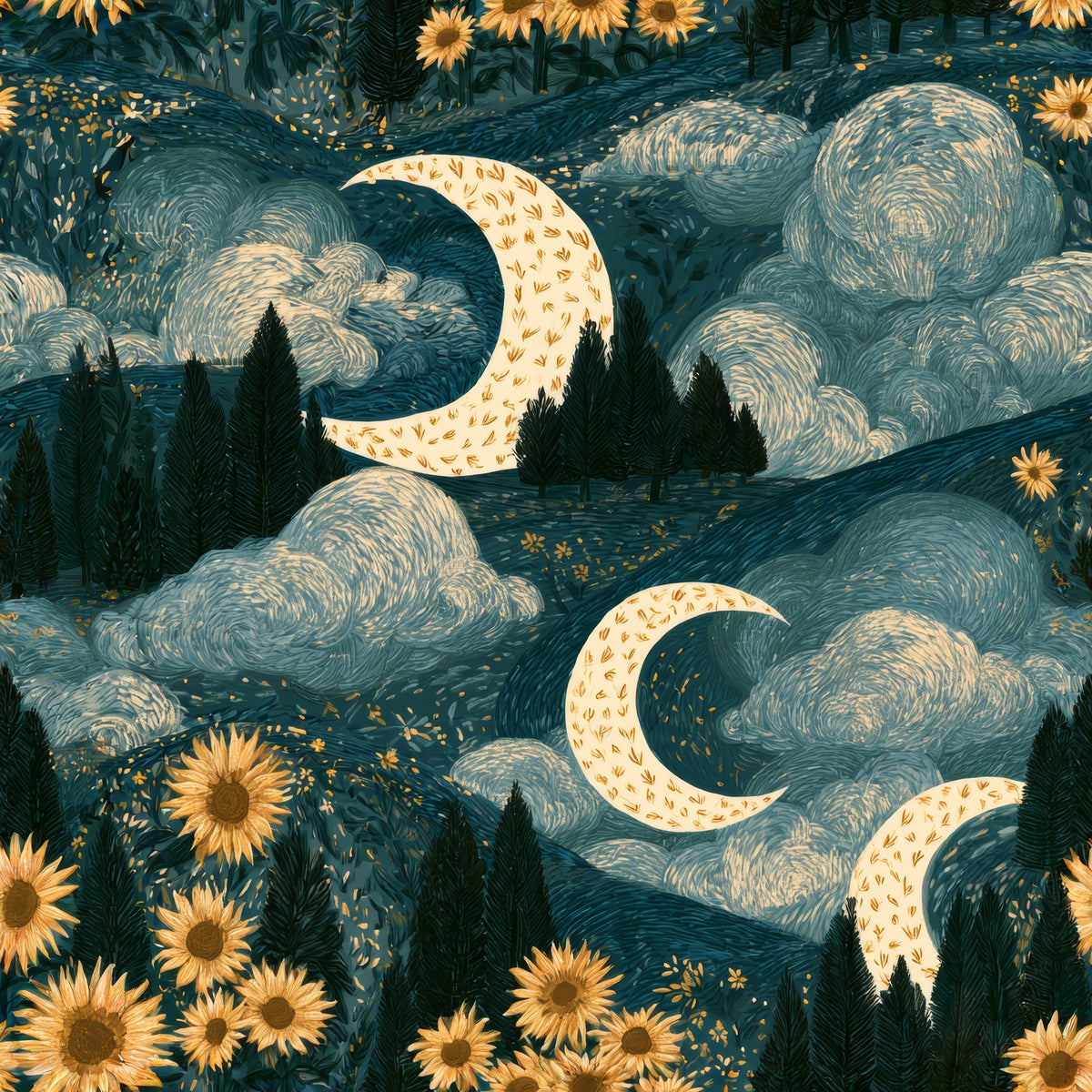 Lunar Sunflower Ridge — wallpaper pattern
