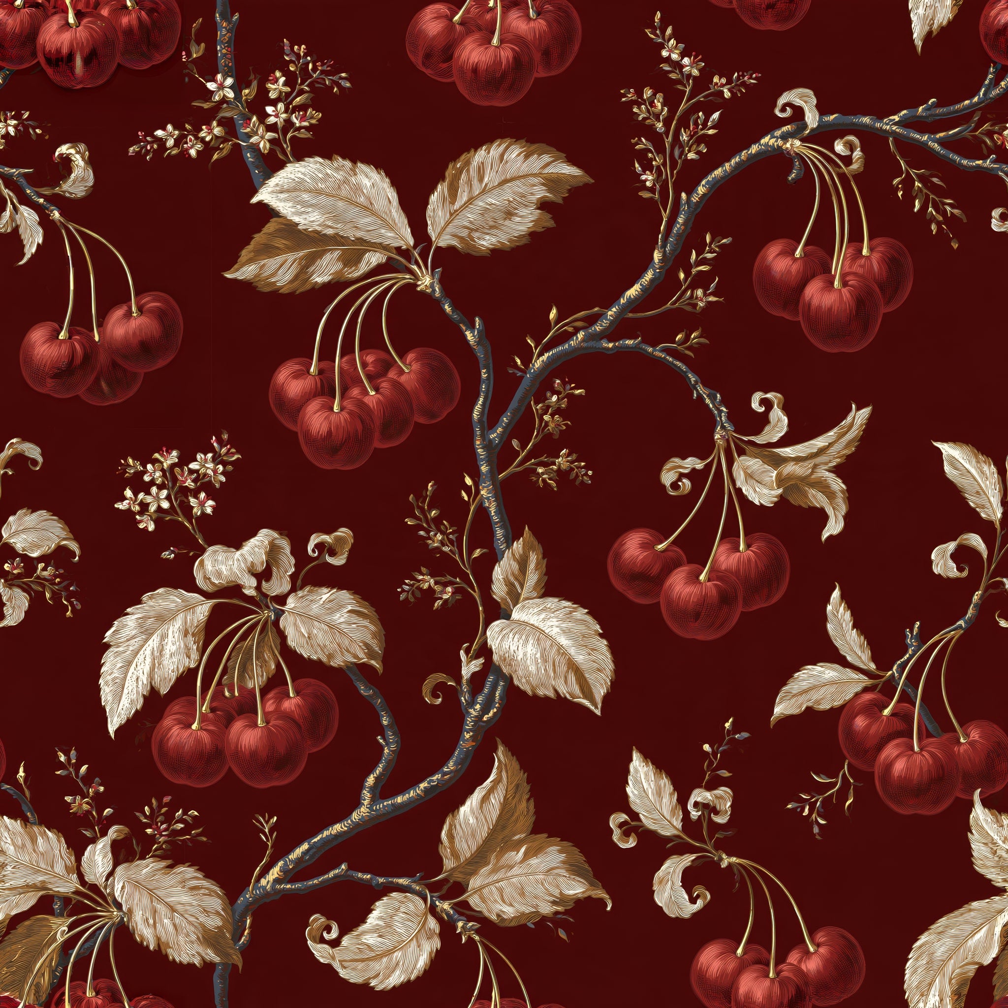 Burgundy Orchard Arch — wallpaper pattern