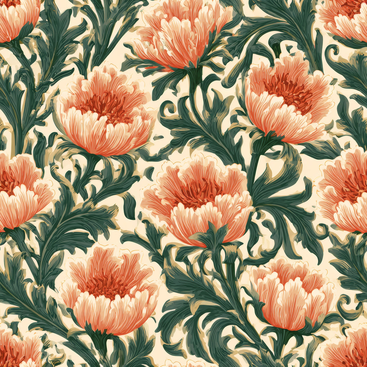 Ember Peony Scroll — wallpaper pattern