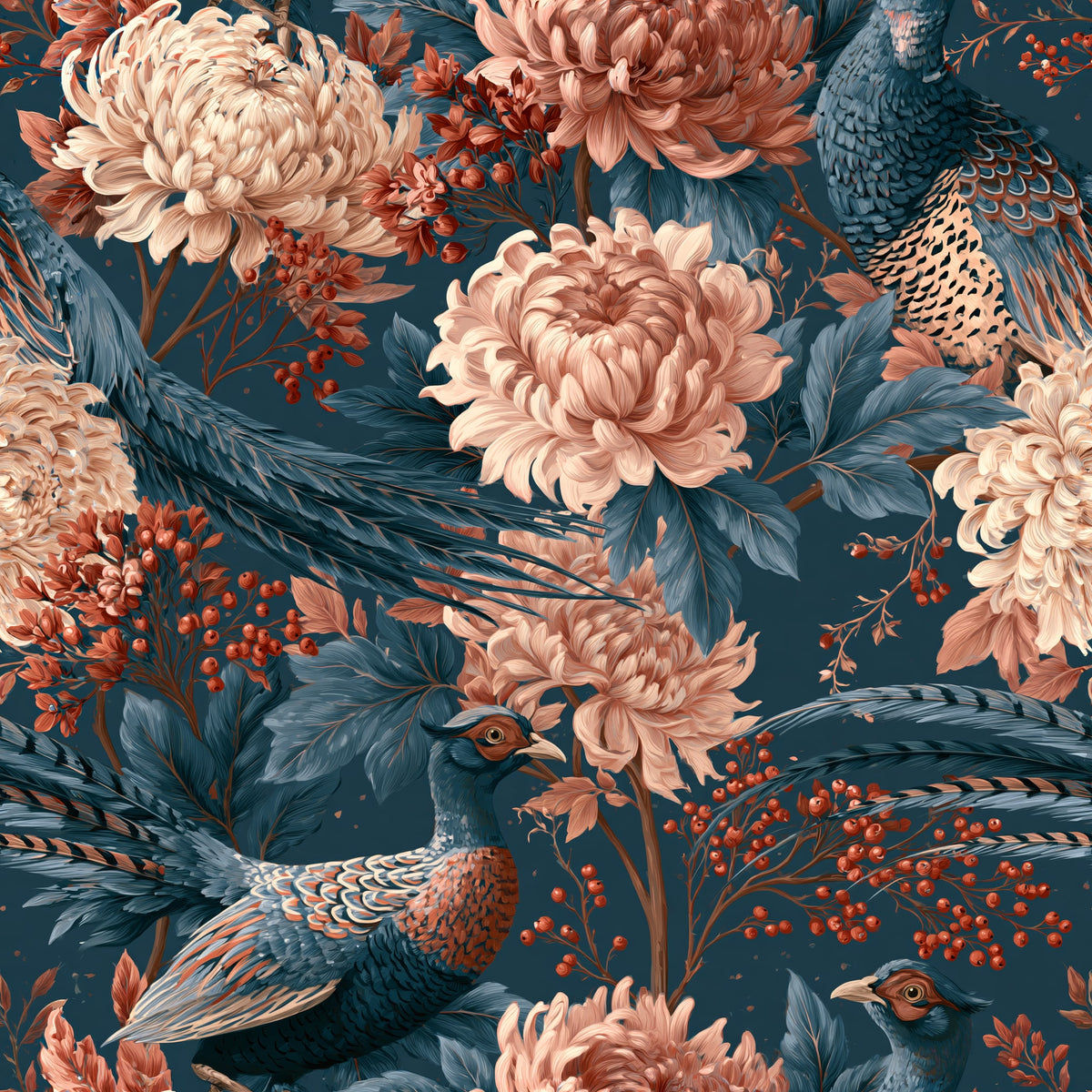 Pheasant and Peony — wallpaper pattern