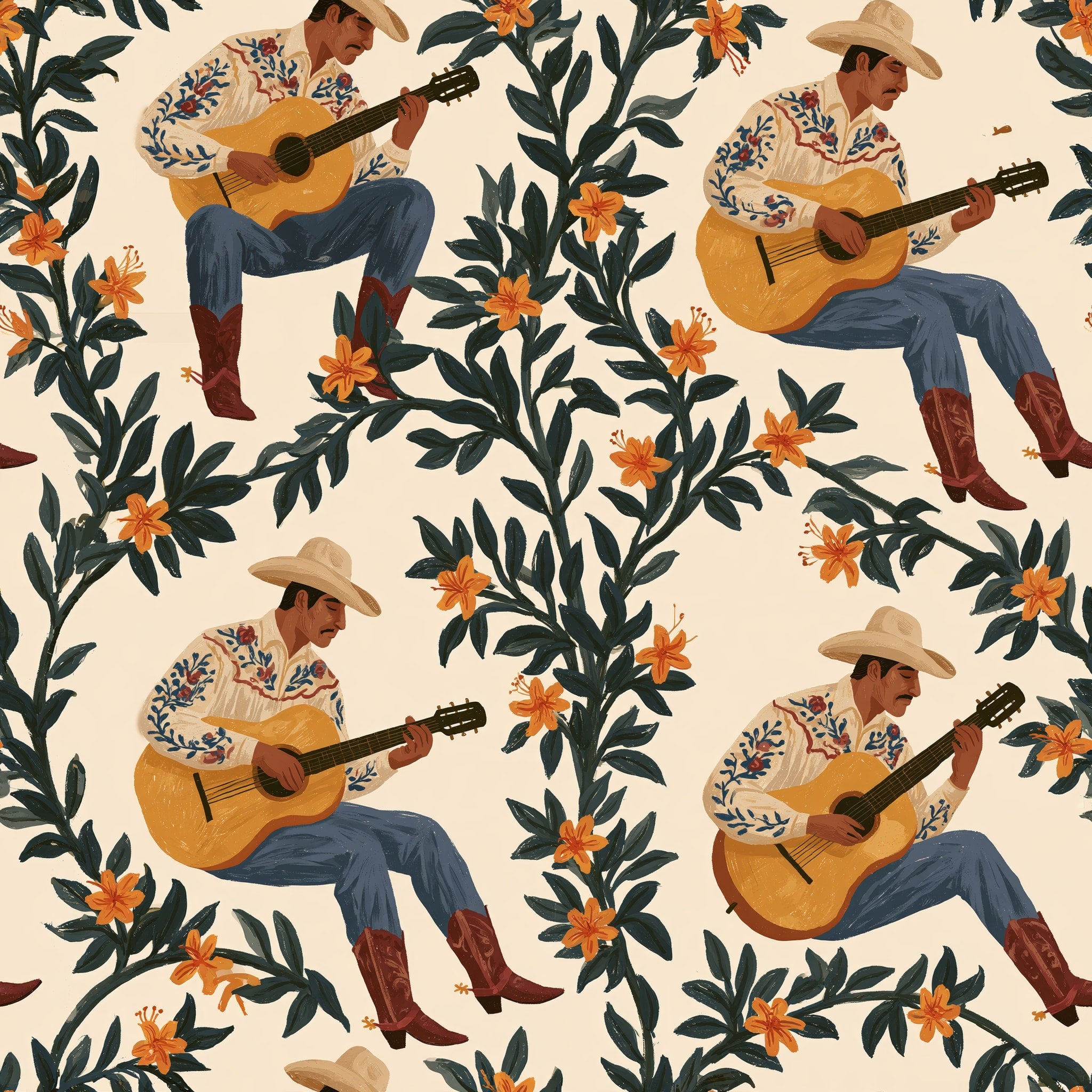 Guitarist in the Vines — wallpaper pattern