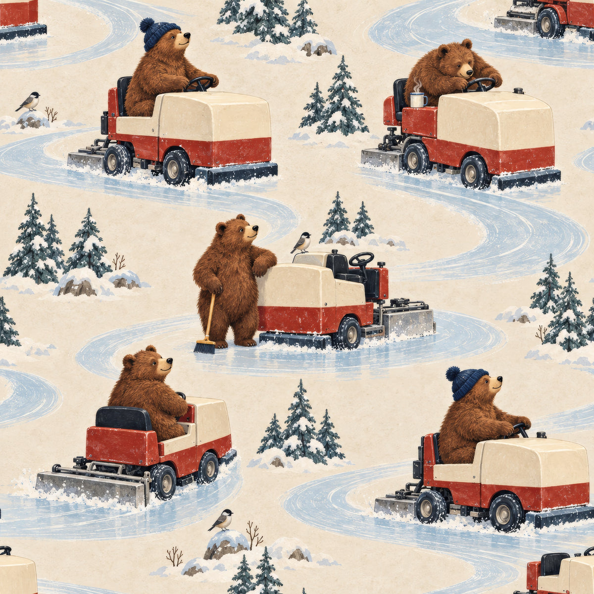 Zamboni Bear Patrol — wallpaper pattern