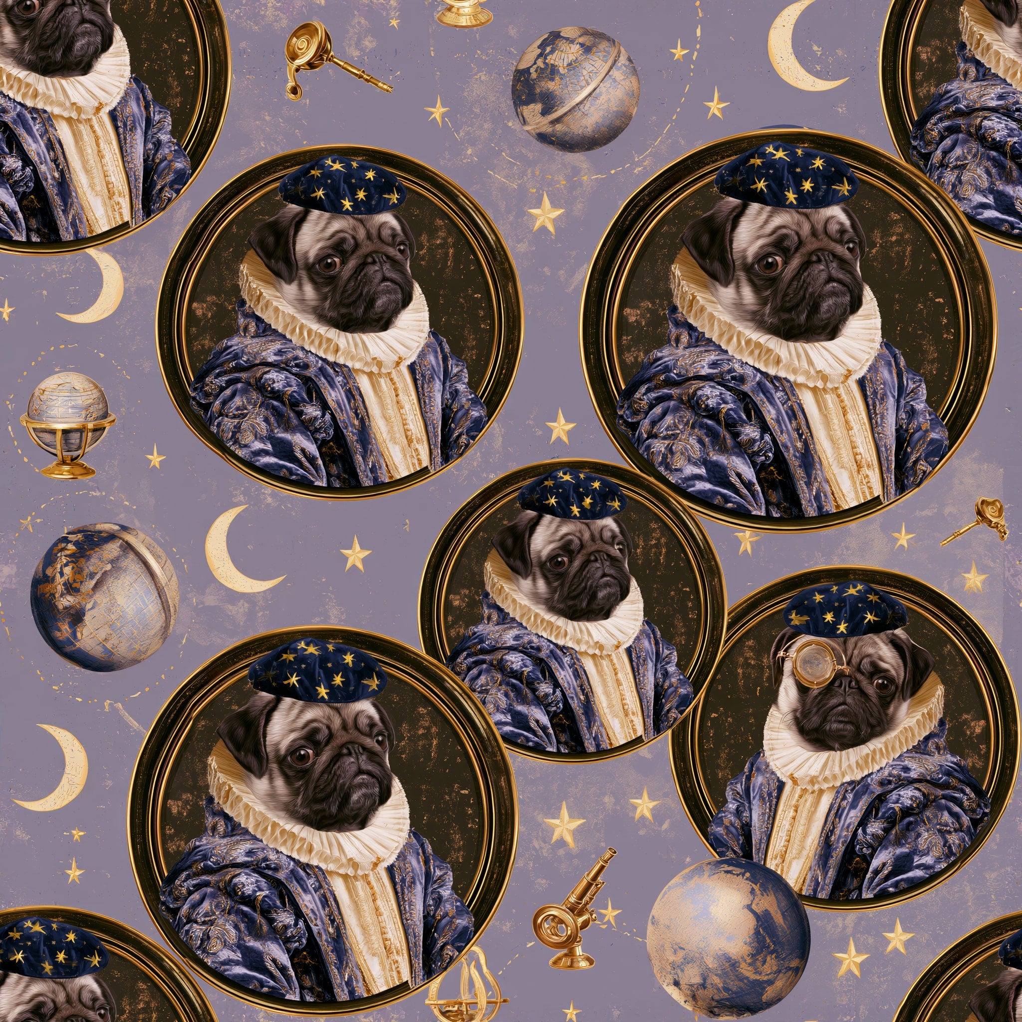 Pug in Orbit — wallpaper pattern