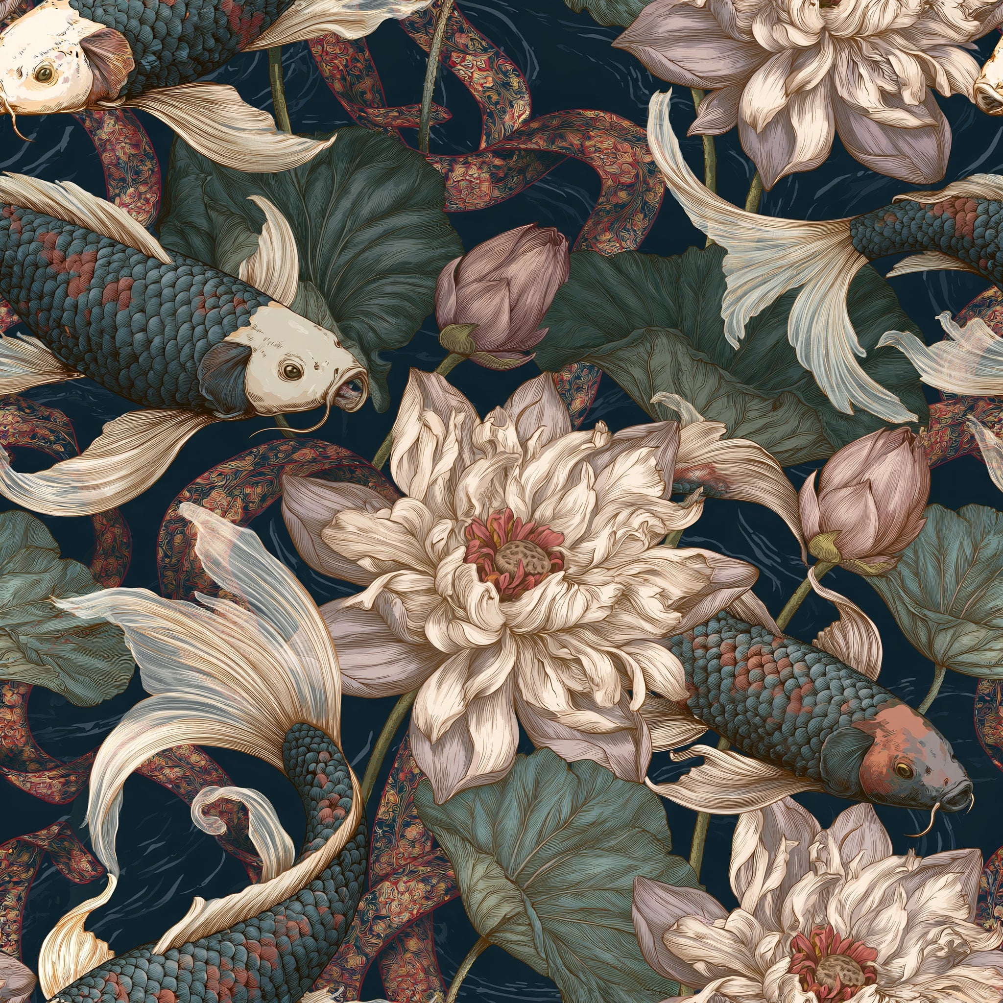 Koi Ribbon Current — wallpaper pattern