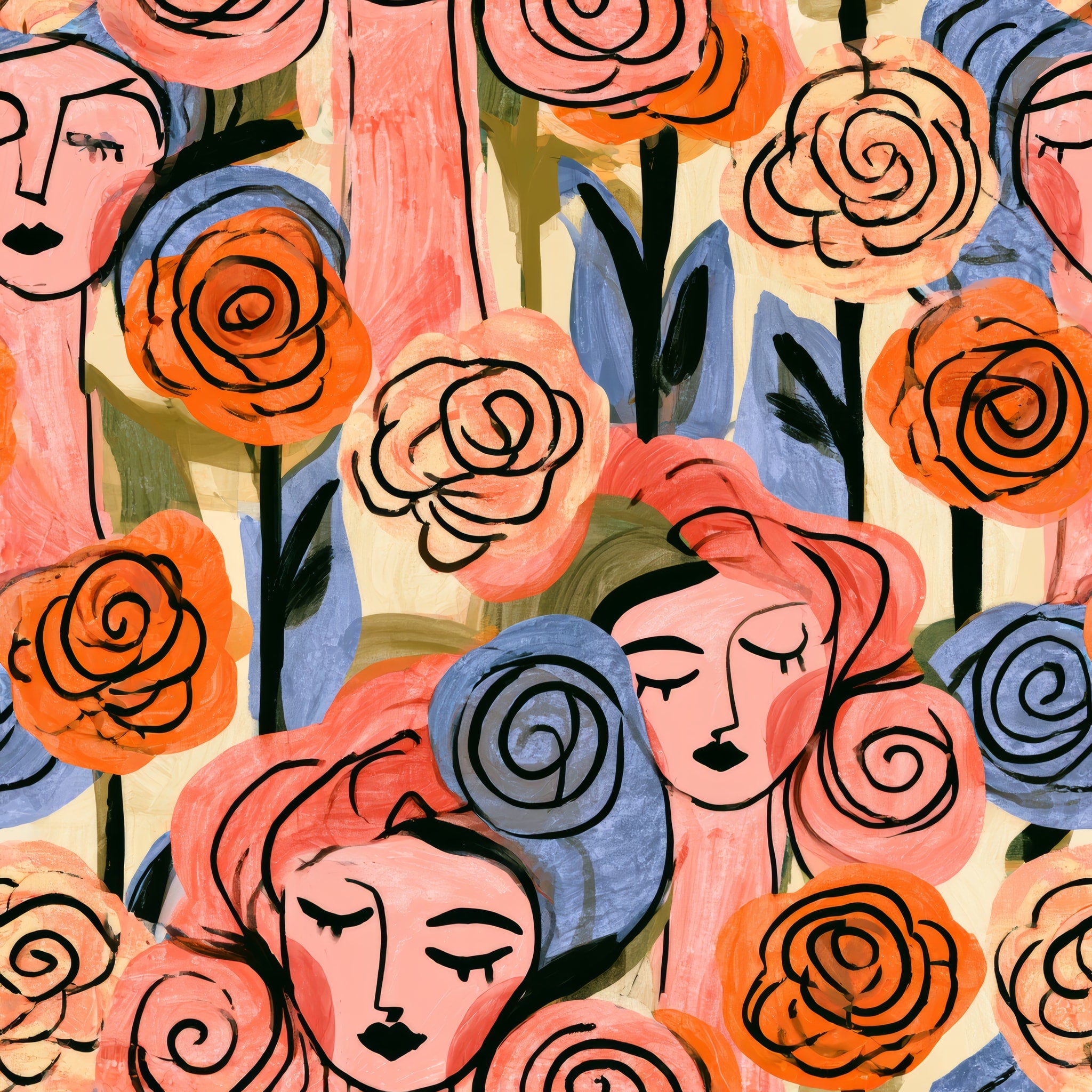 Faces in the Roses — wallpaper pattern