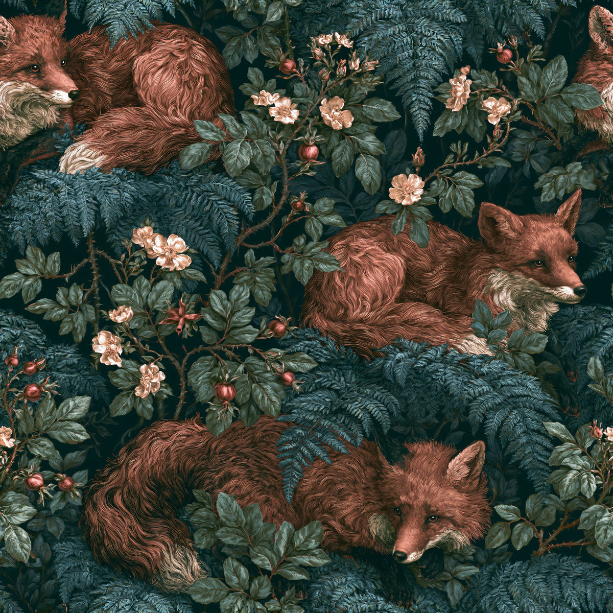 Fox Den Flora — wallpaper pattern