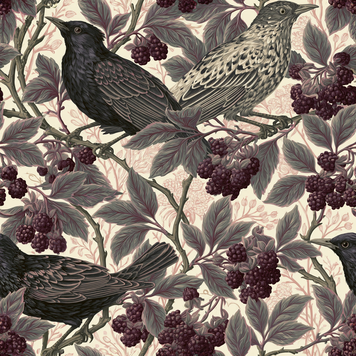 Bramble Perch — wallpaper pattern