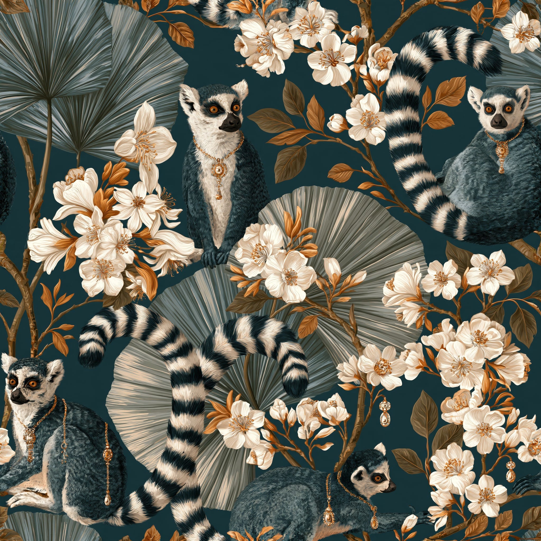 Lemur and Locket — wallpaper pattern