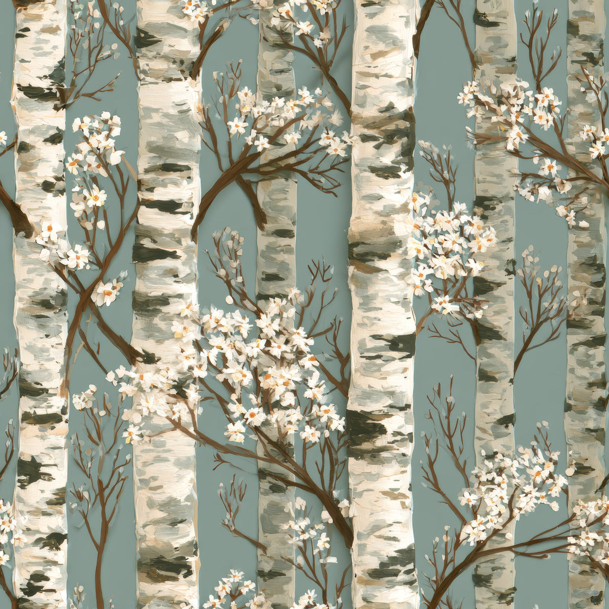 Birch and Blossom — wallpaper pattern